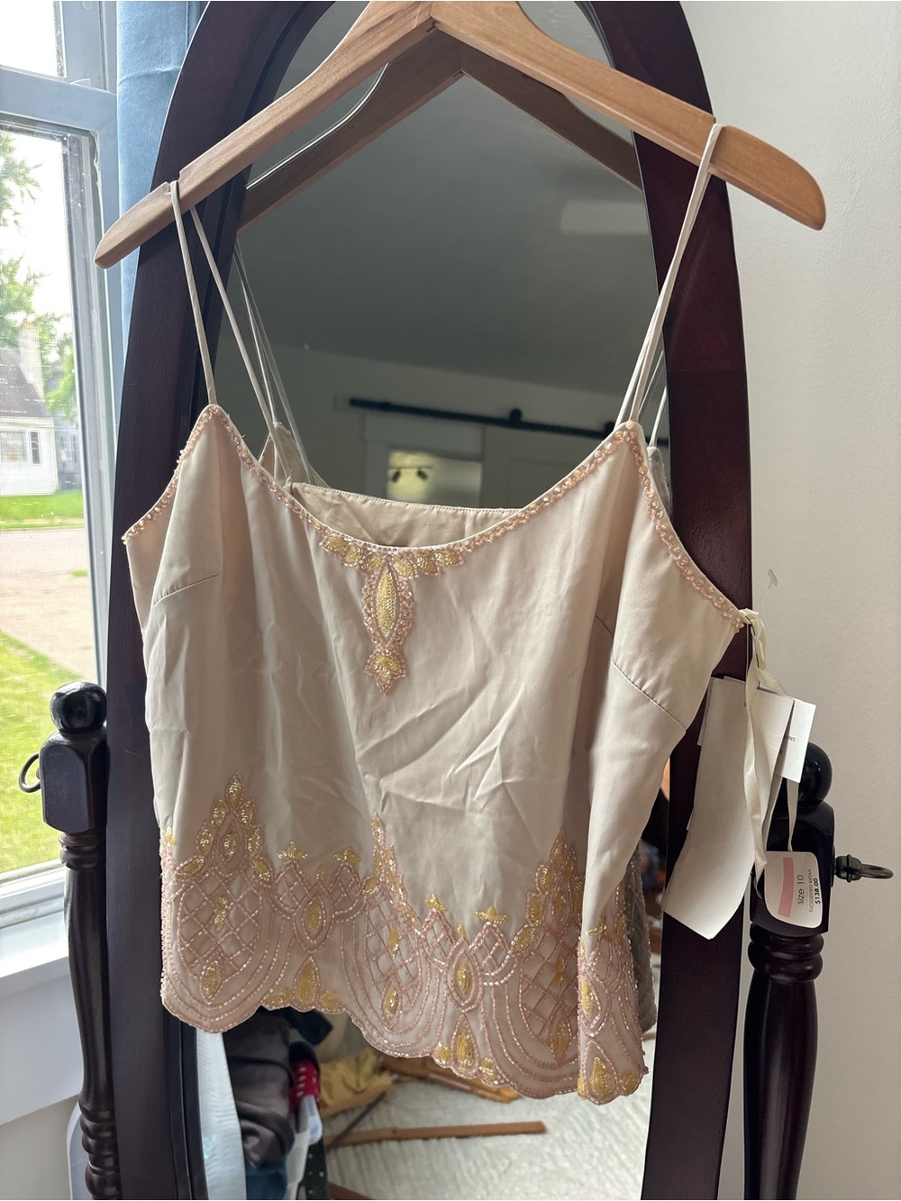 Beaded deadstock vintage Satin Cami Top in Champagne